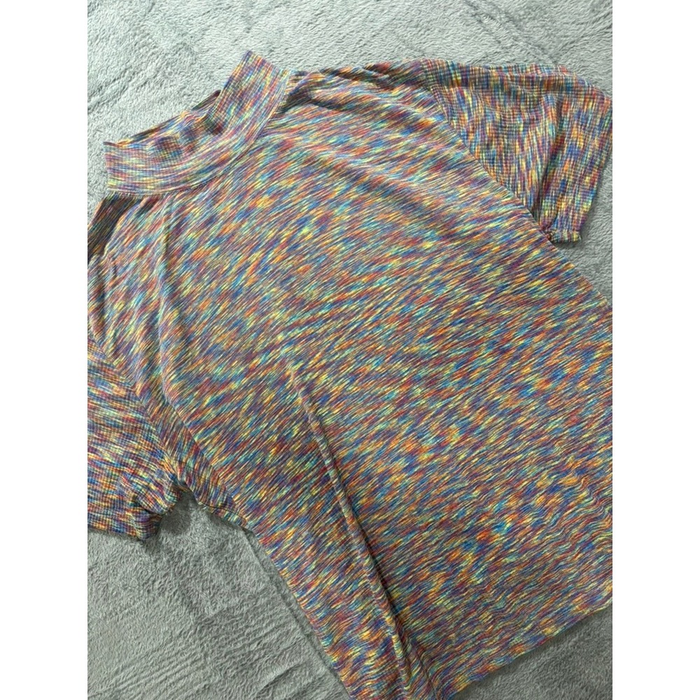 Venezia Jeans 2X Top Womens 18 20 Multicolor Mock Neck Y2K Stretch Retro Tee‎